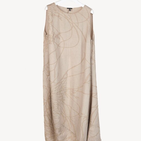 Oska Dresses & Skirts - Oska Tuelo Taupe Branch-Print Linen Balloon-Hem Dress